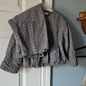 Zara Kids Matching Set in Gray Cotton Quulted Floral Jacket And Pants